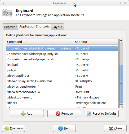 "Xubuntu keyboard application shortcuts"